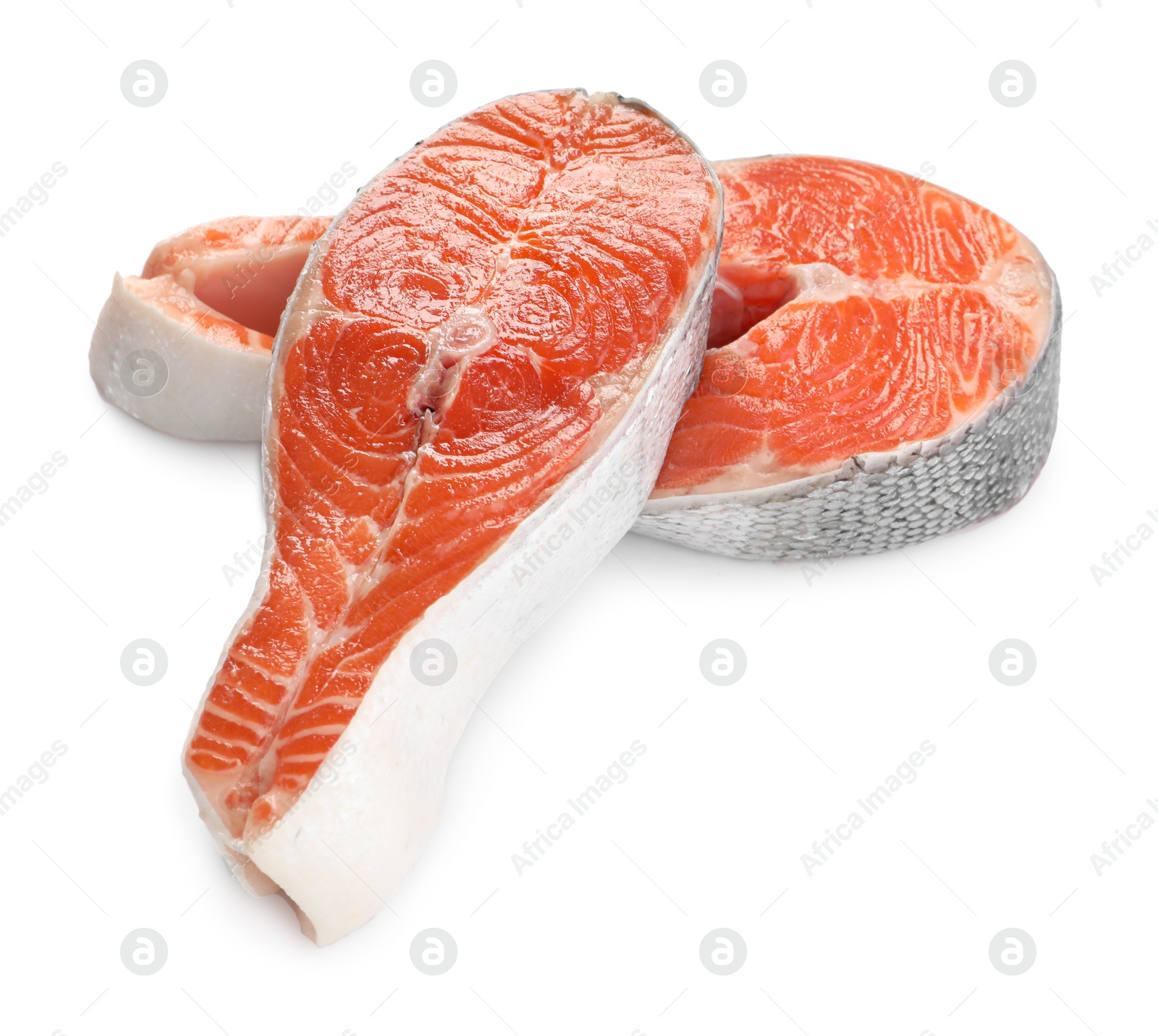 Photo of Two fresh salmon steaks isolated on white