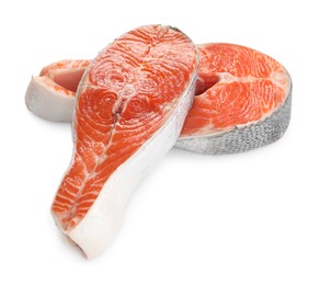 Photo of Two fresh salmon steaks isolated on white