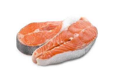 Photo of Two fresh salmon steaks isolated on white