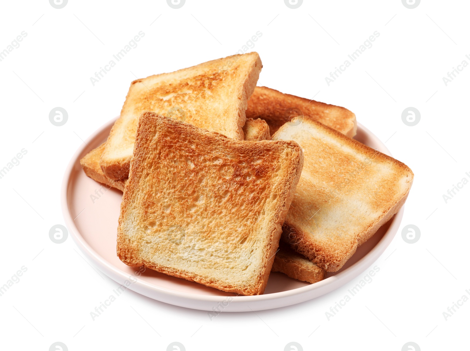 Photo of Delicious toasted bread slices isolated on white