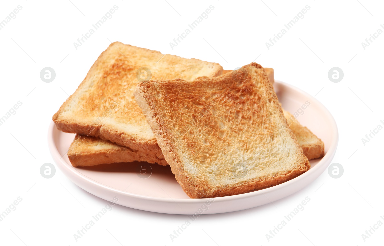 Photo of Delicious toasted bread slices isolated on white