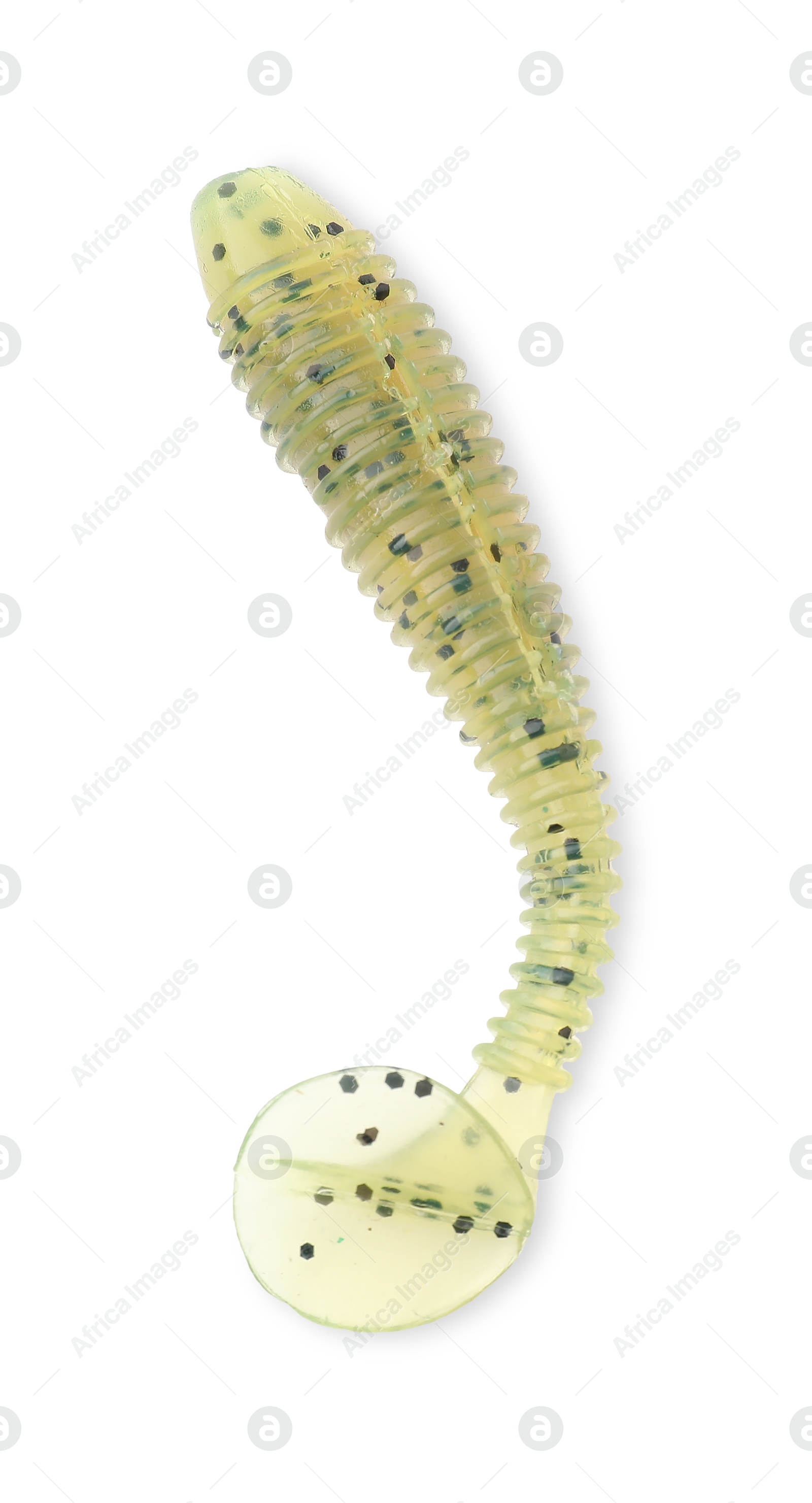 Photo of One fishing lure isolated on white, top view