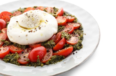 Photo of Fresh delicious burrata salad isolated on white