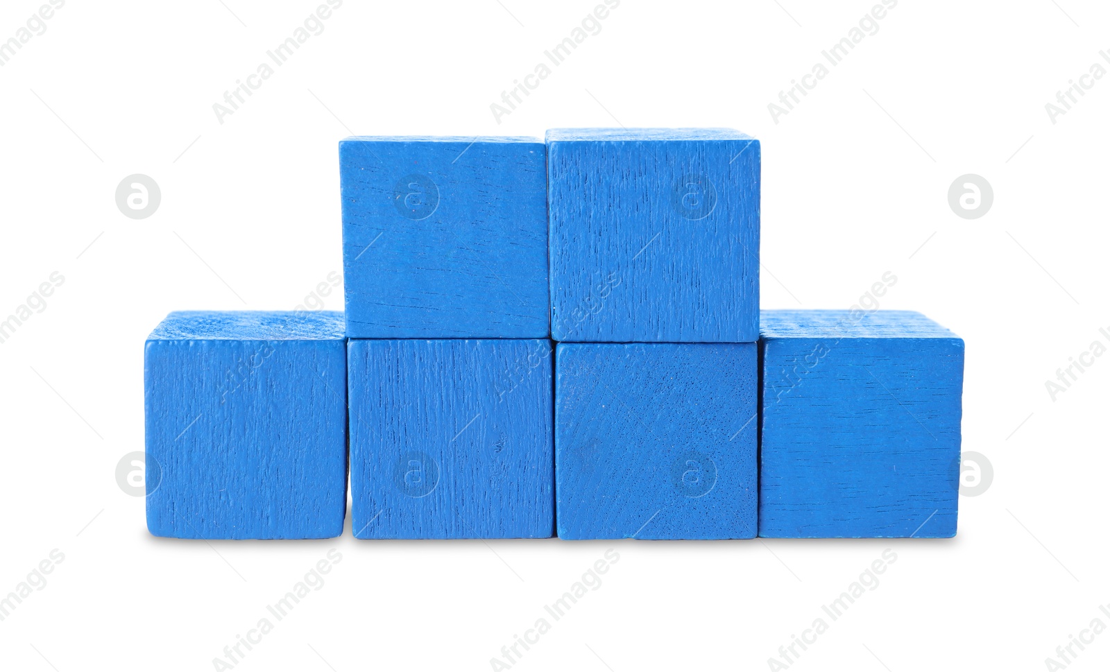 Photo of Many blue wooden cubes isolated on white