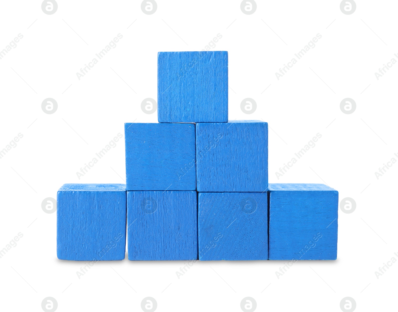 Photo of Many blue wooden cubes isolated on white