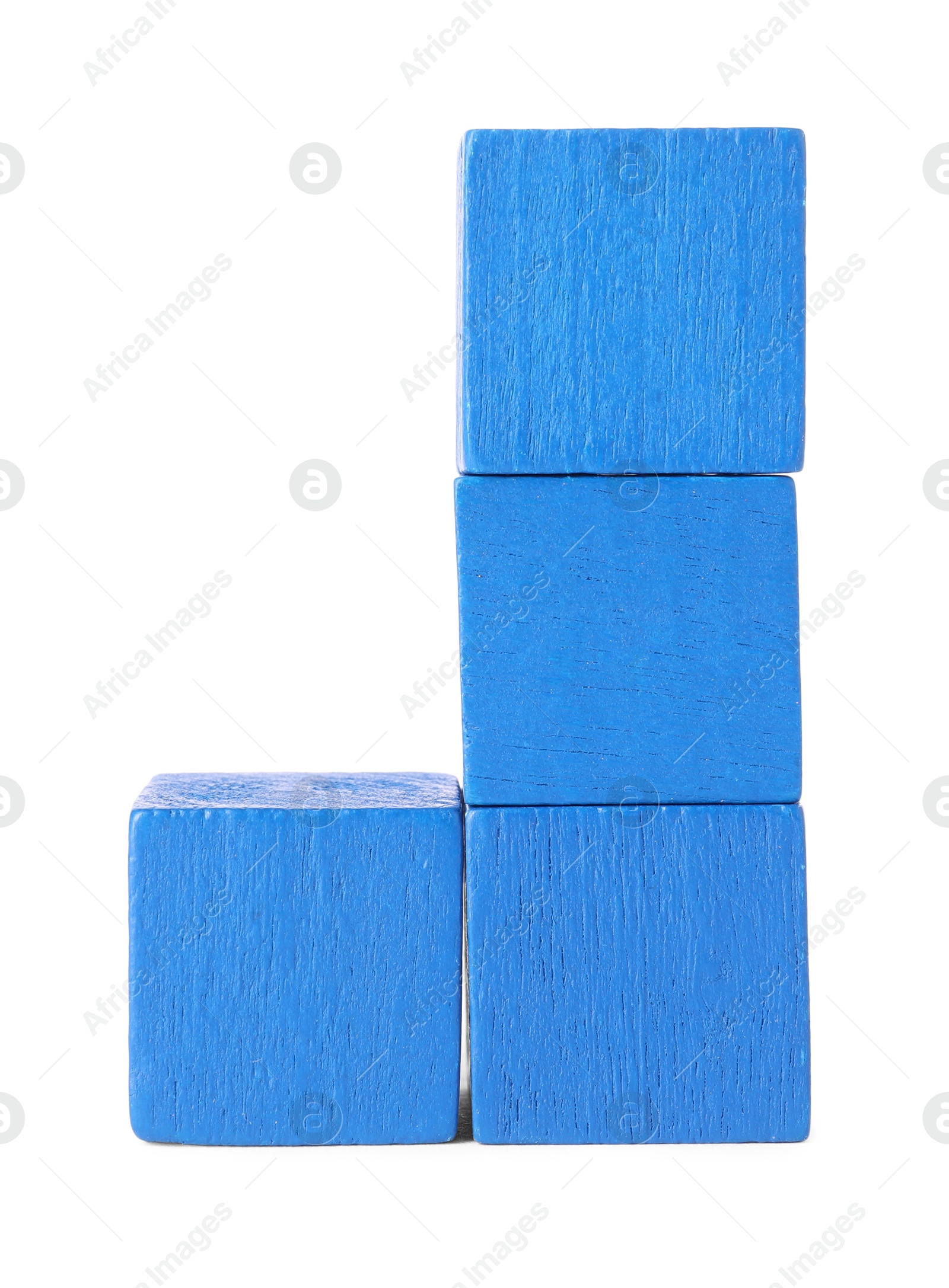 Photo of Many blue wooden cubes isolated on white