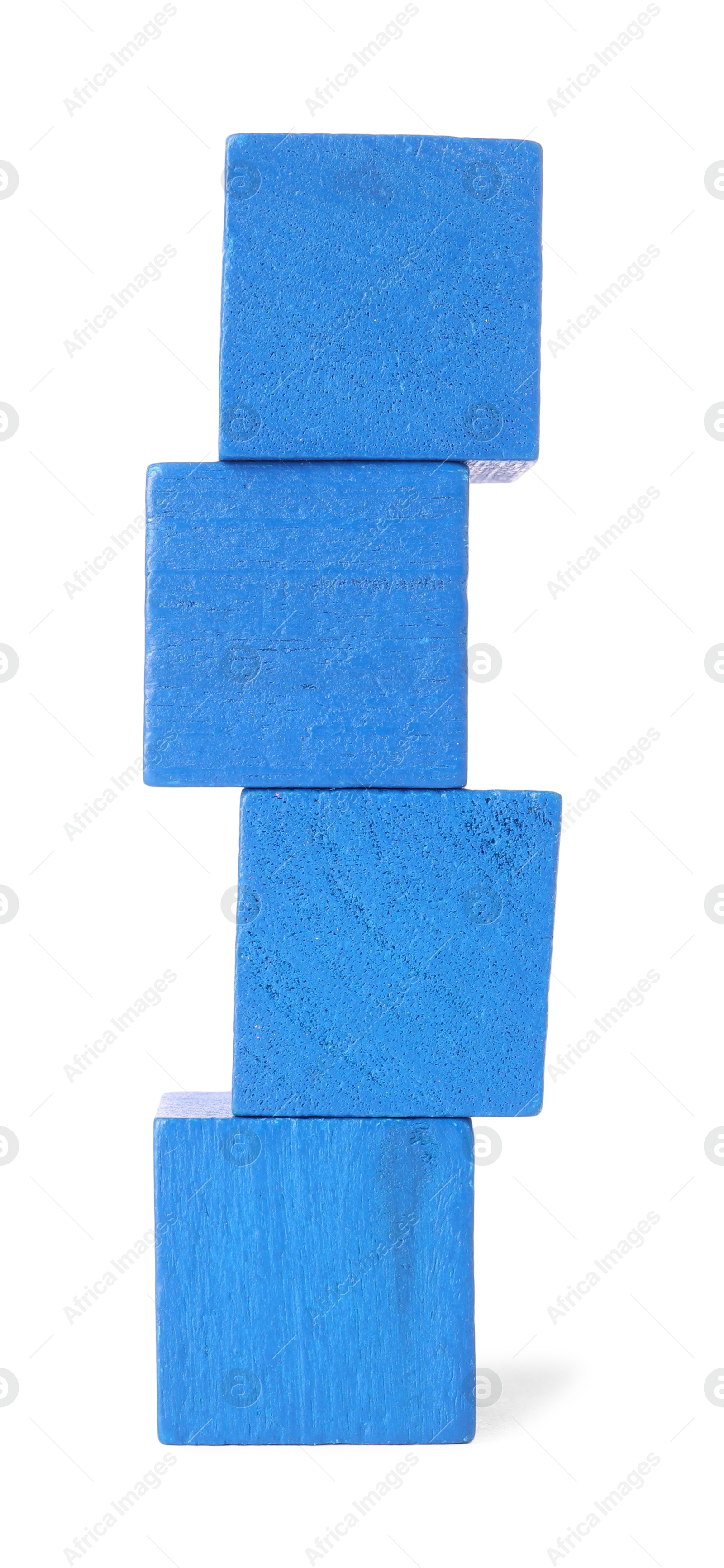 Photo of Stack of blue wooden cubes isolated on white