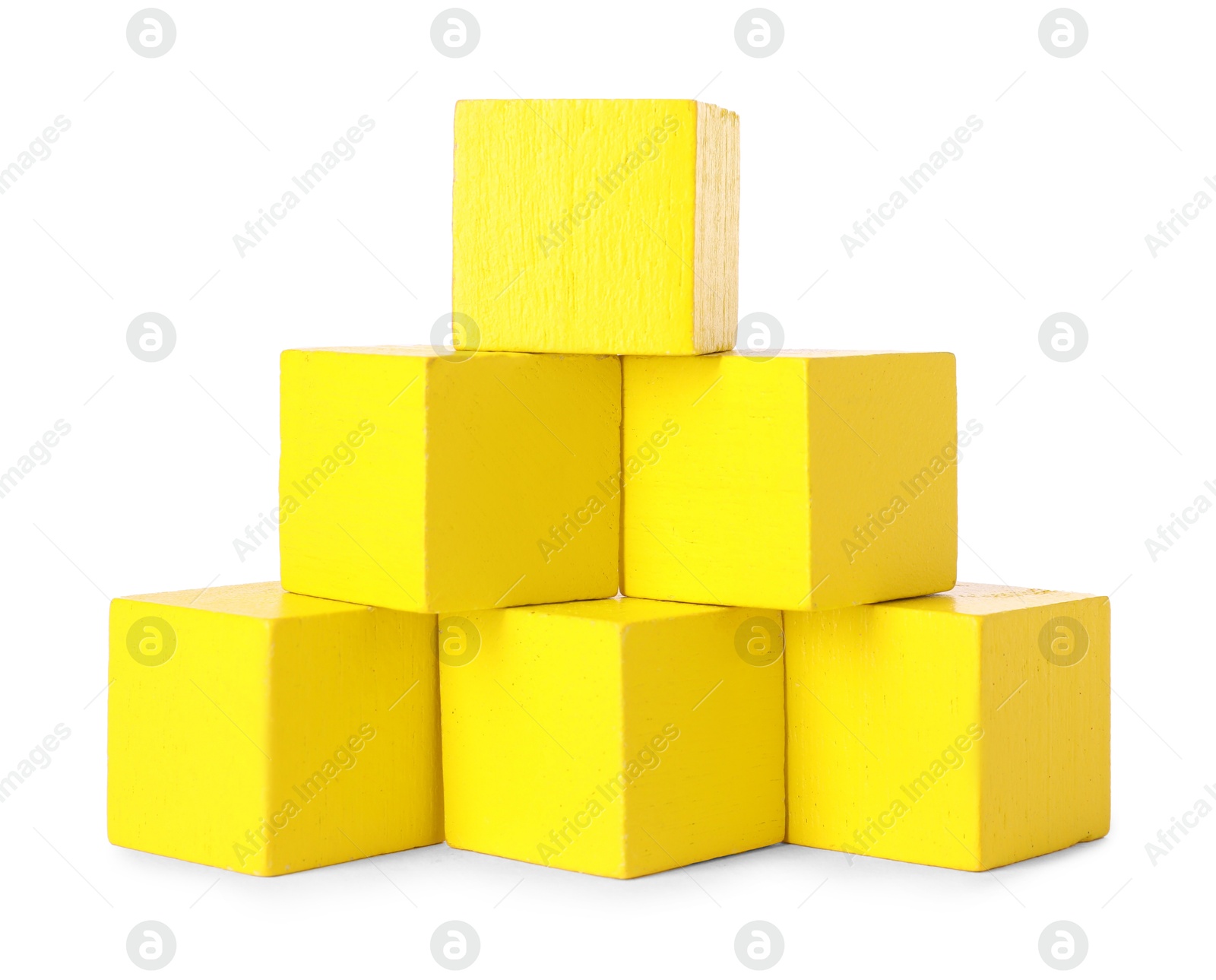 Photo of Many yellow wooden cubes isolated on white