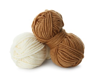 Photo of Skeins of soft yarn for knitting isolated on white