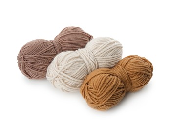 Photo of Skeins of soft yarn for knitting isolated on white