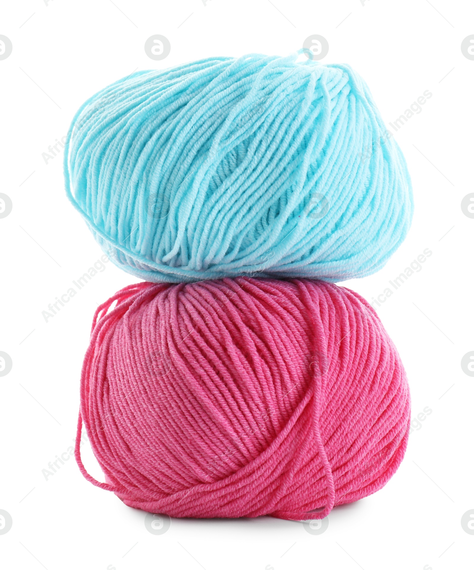 Photo of Pink and light blue yarns isolated on white