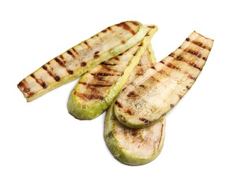 Photo of Tasty grilled zucchini slices isolated on white