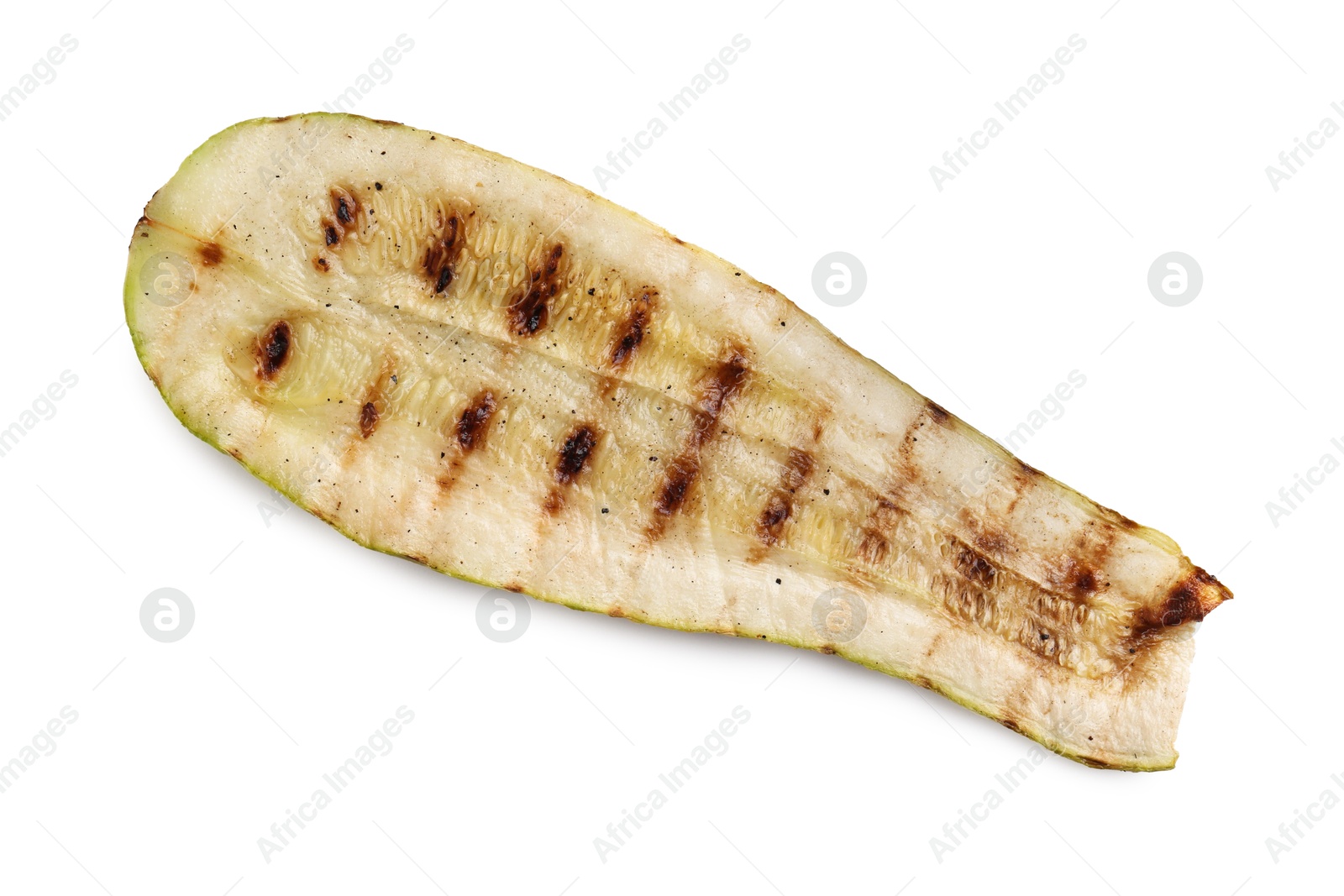 Photo of One tasty grilled zucchini slice isolated on white, top view