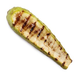 Photo of One tasty grilled zucchini slice isolated on white, top view