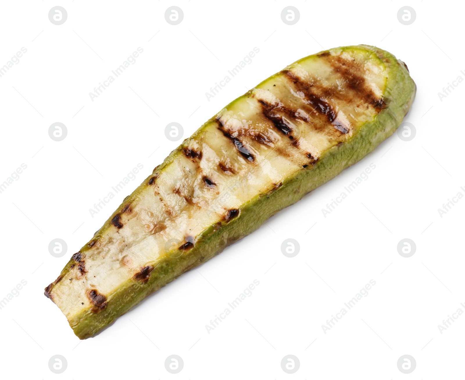 Photo of One tasty grilled zucchini slice isolated on white