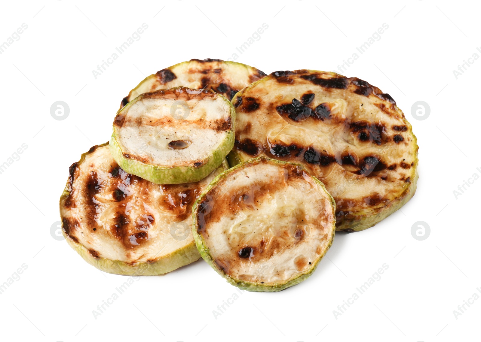 Photo of Tasty grilled zucchini slices isolated on white