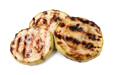 Photo of Tasty grilled zucchini slices isolated on white