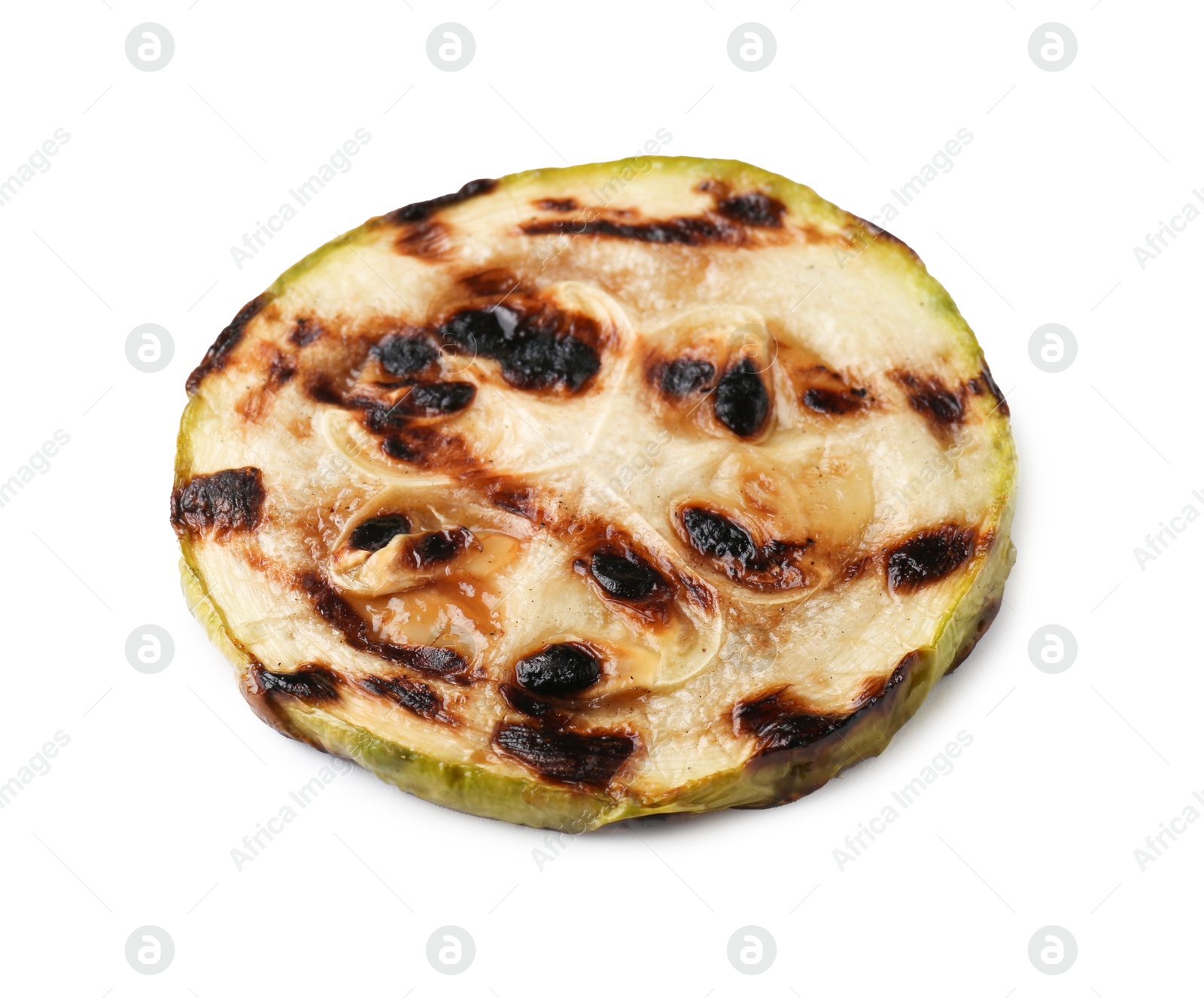 Photo of One tasty grilled zucchini slice isolated on white