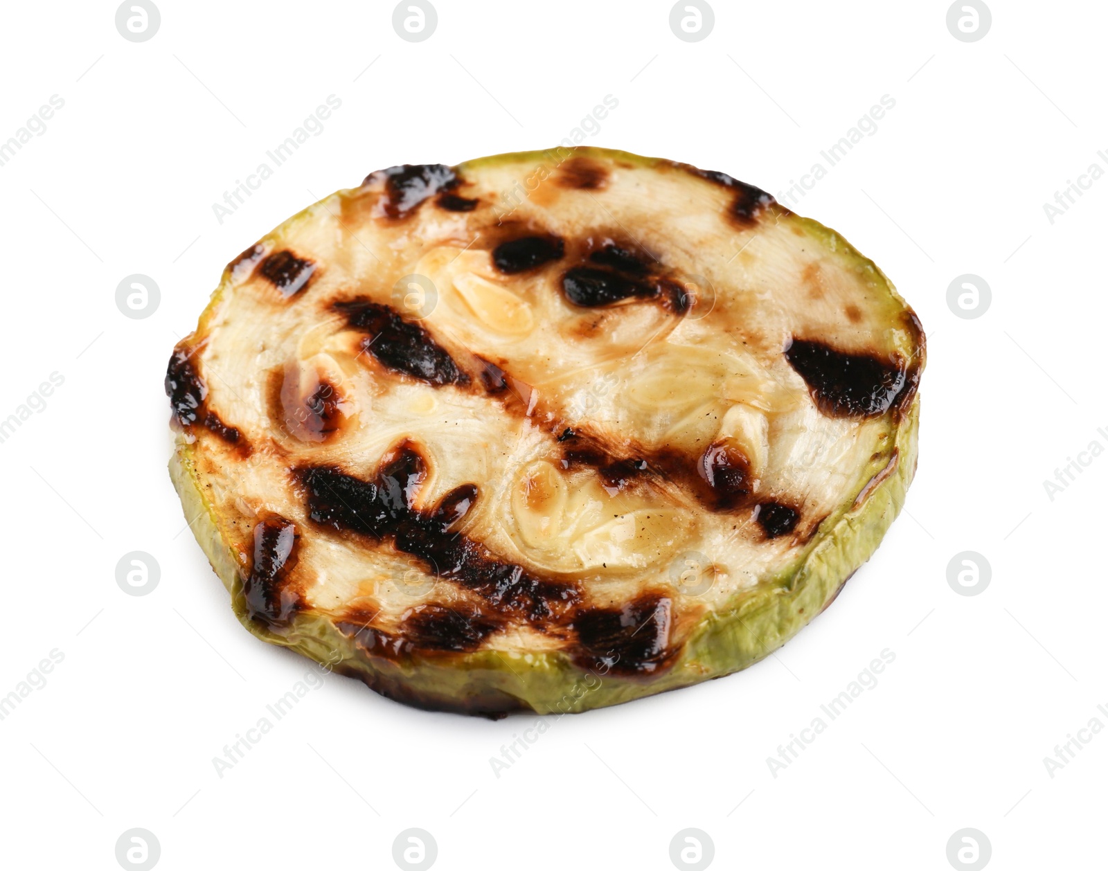 Photo of One tasty grilled zucchini slice isolated on white