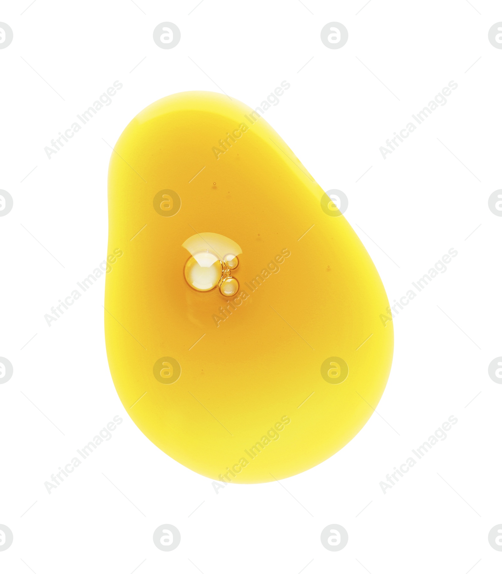 Photo of Essential oil drop isolated on white, top view. Cosmetic product