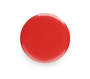 Photo of Blank red button badge isolated on white, top view. Mockup for design