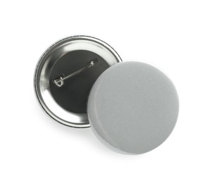 Button badges isolated on white, top view. Mockup for design