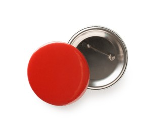 Photo of Button badges isolated on white, top view. Mockup for design