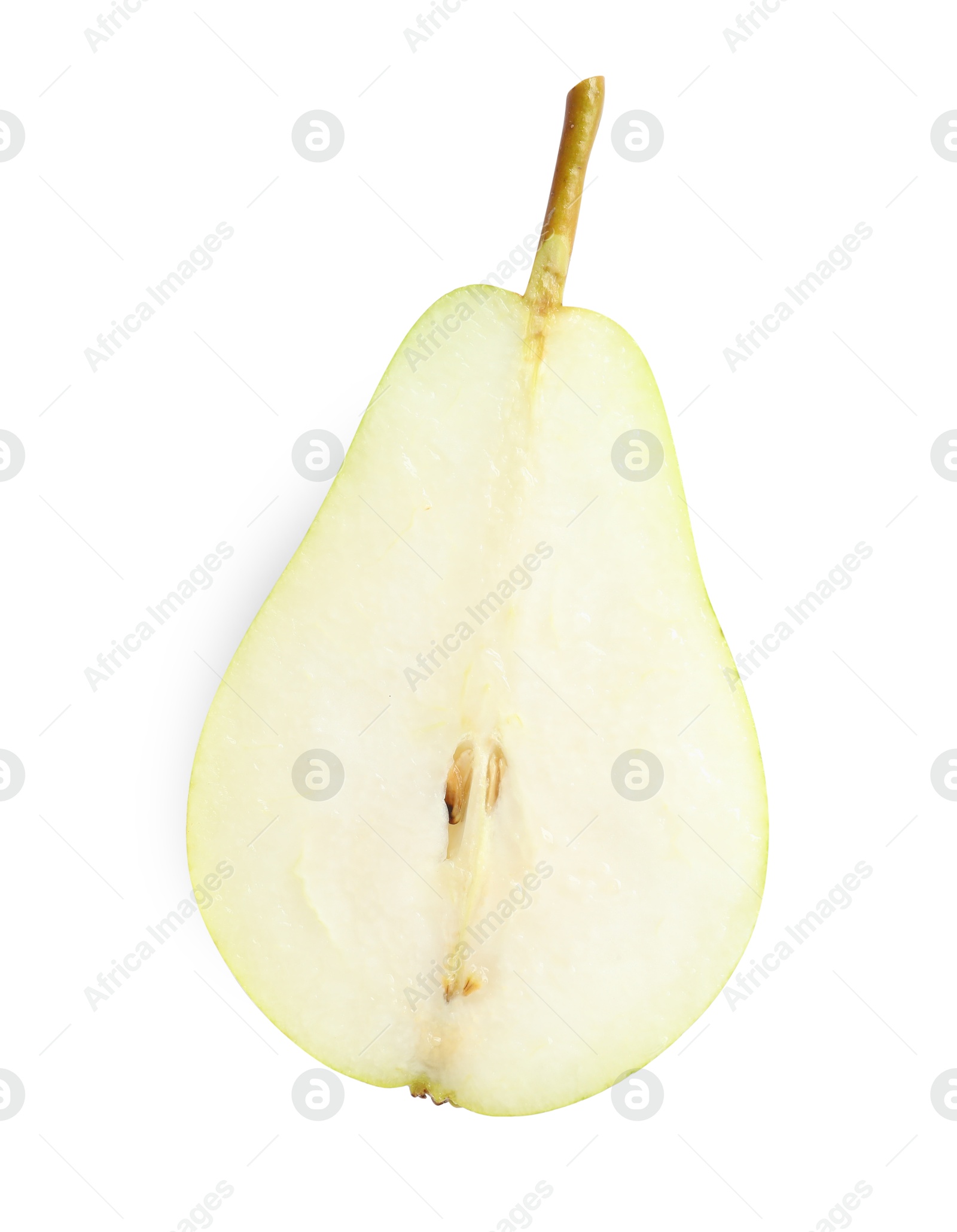 Photo of Cut fresh ripe pear isolated on white