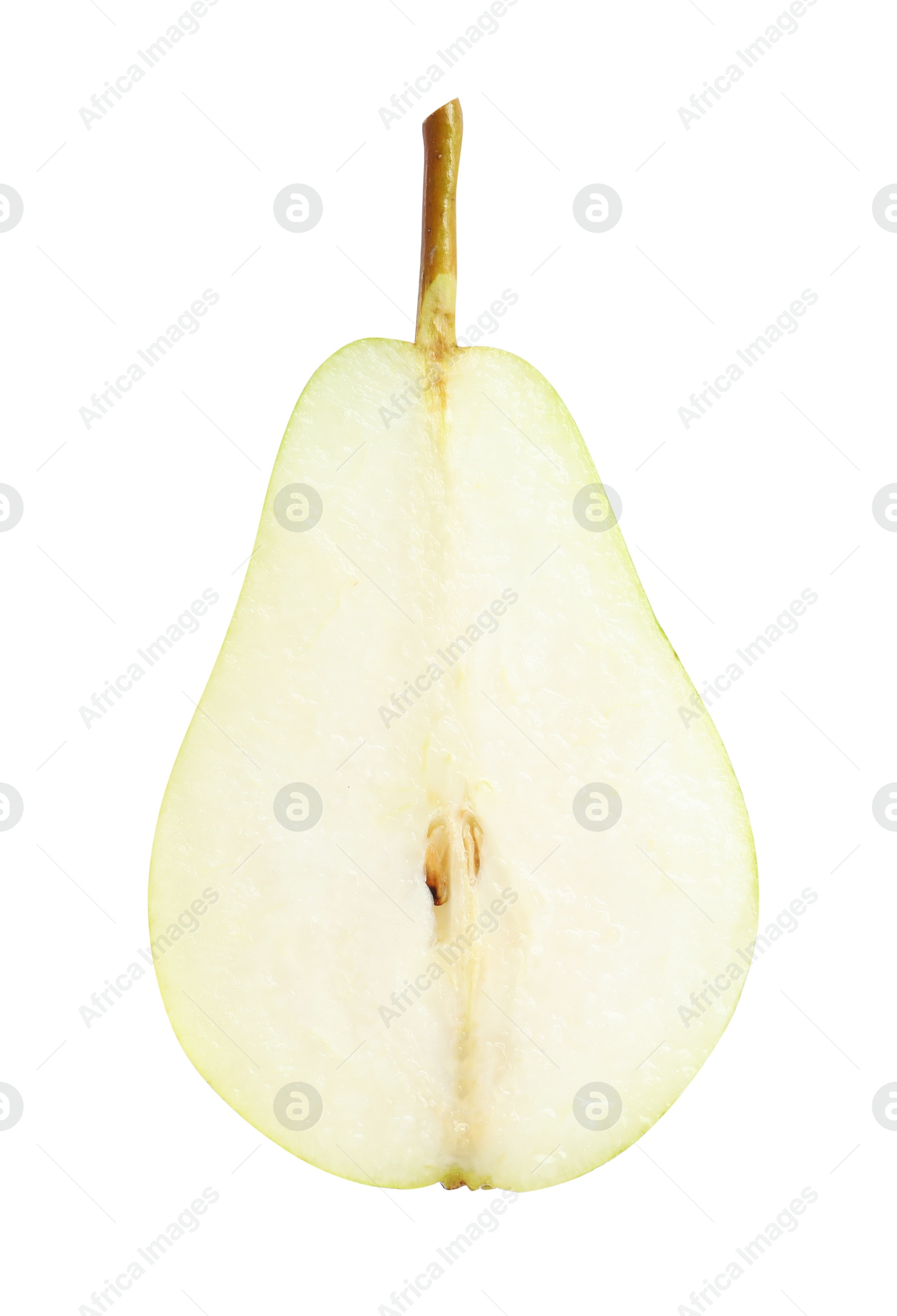 Photo of Cut fresh ripe pear isolated on white