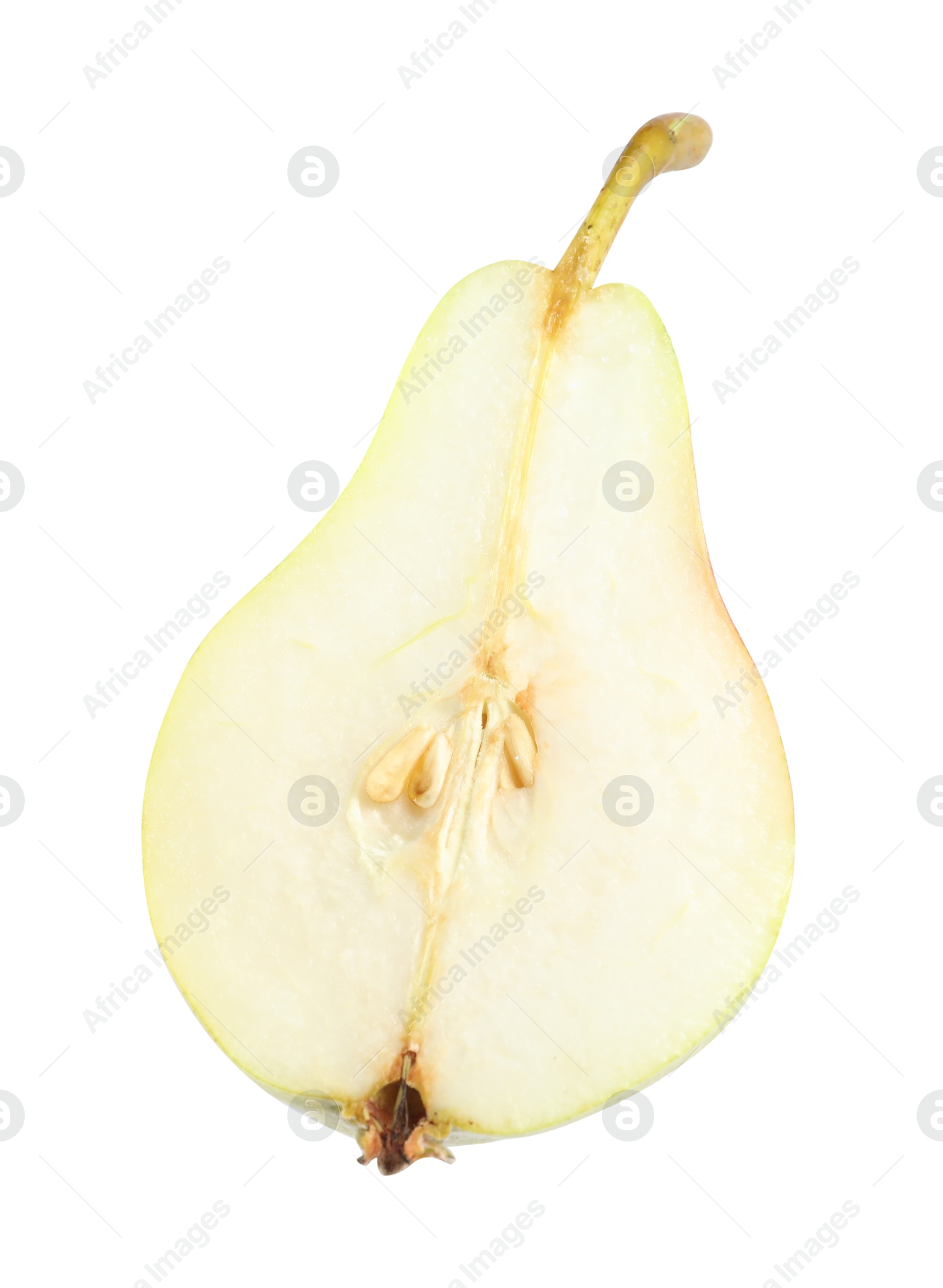 Photo of Cut fresh ripe pear isolated on white