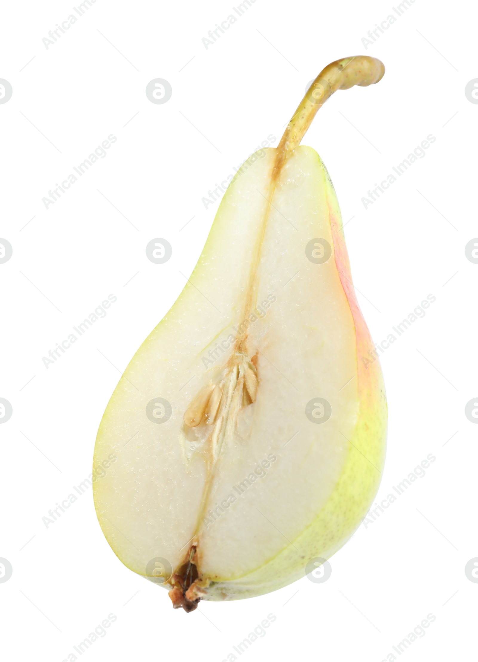 Photo of Cut fresh ripe pear isolated on white