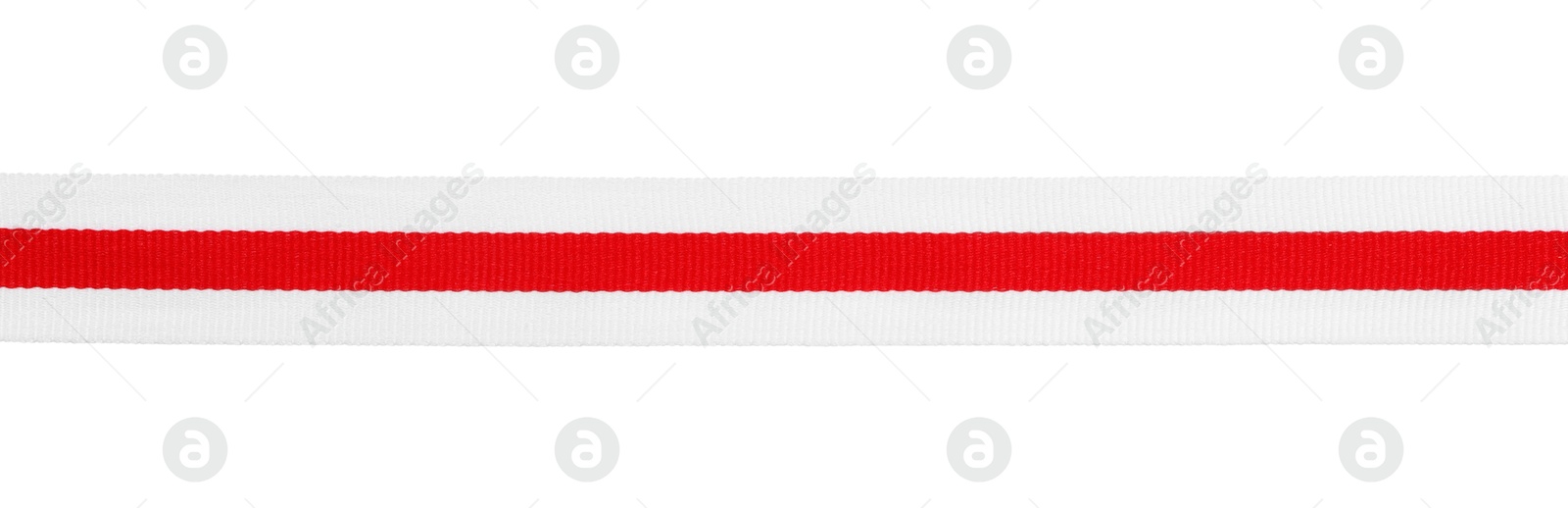 Photo of One colorful striped ribbon isolated on white