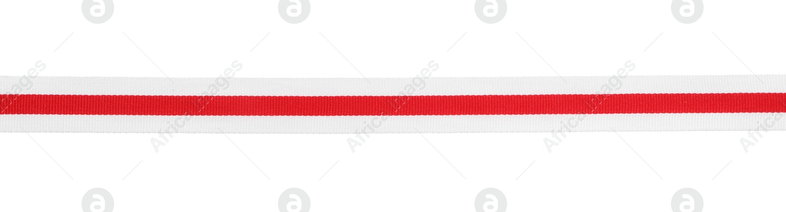 Photo of One colorful striped ribbon isolated on white