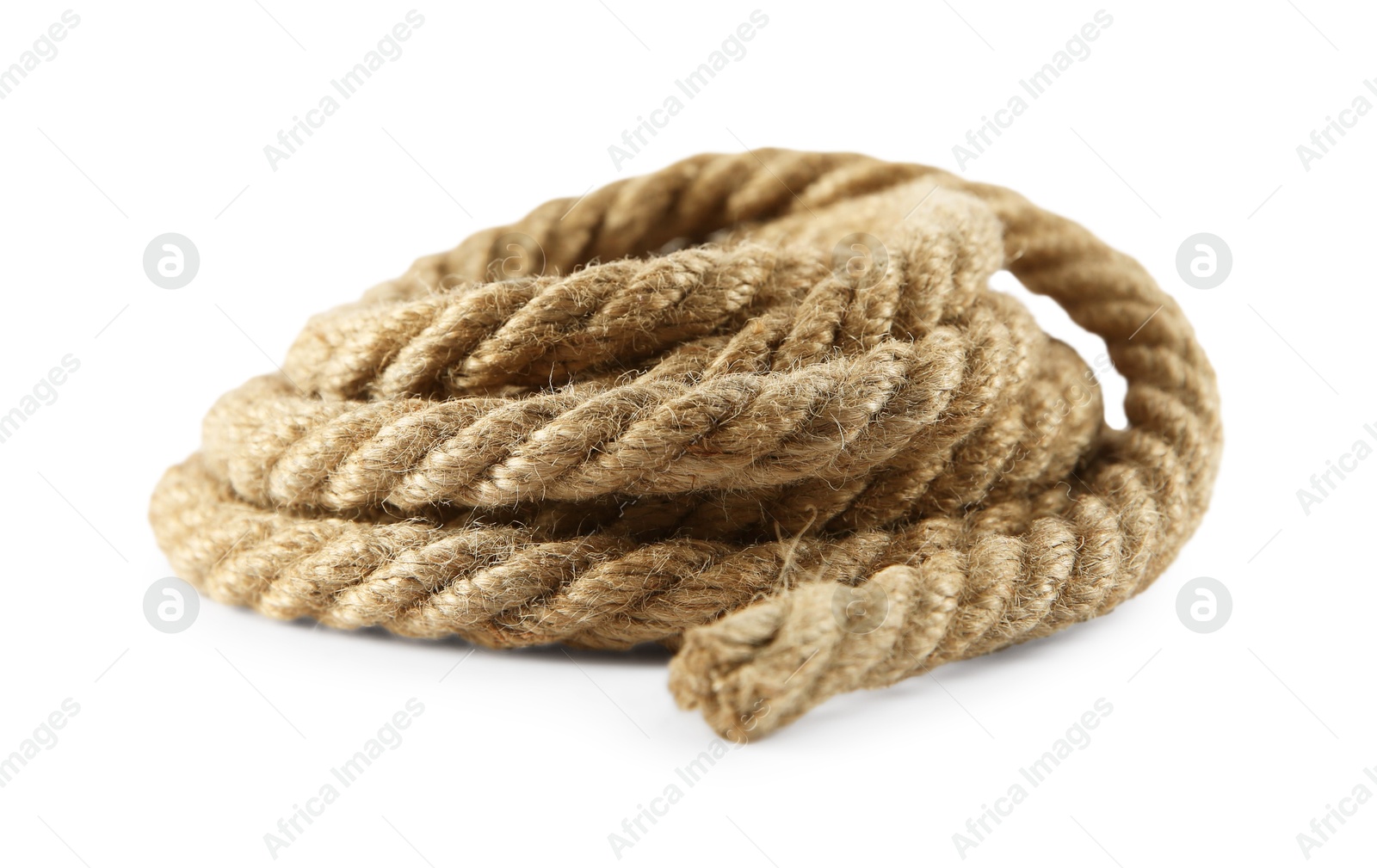 Photo of Bundle of hemp rope isolated on white