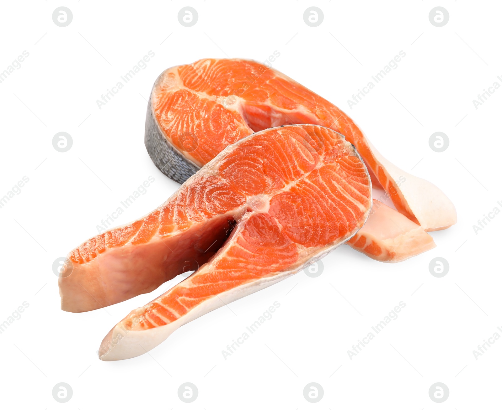 Photo of Two fresh salmon steaks isolated on white