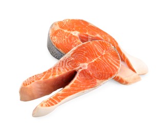 Photo of Two fresh salmon steaks isolated on white