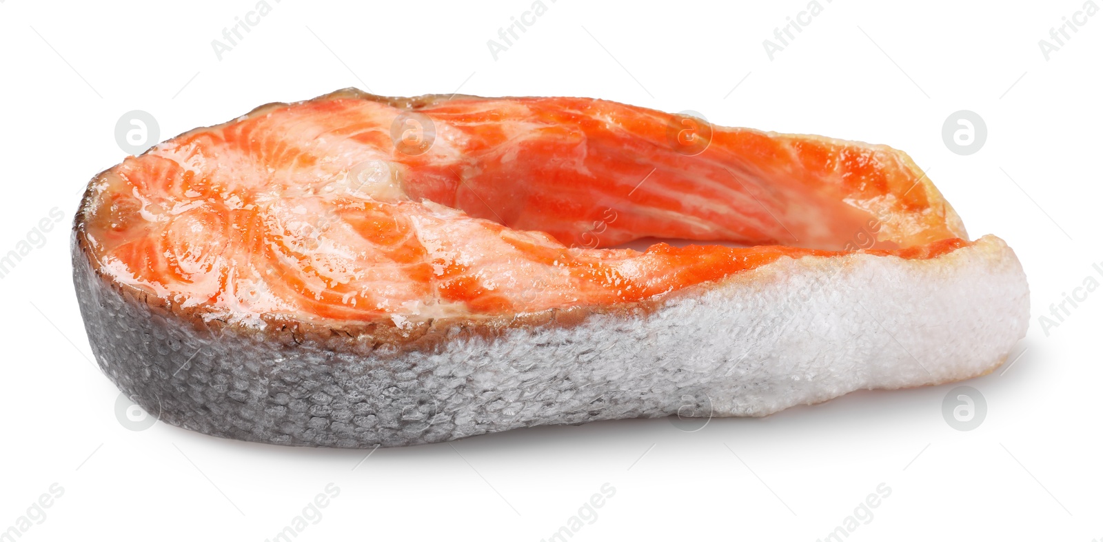 Photo of Tasty grilled salmon steak isolated on white