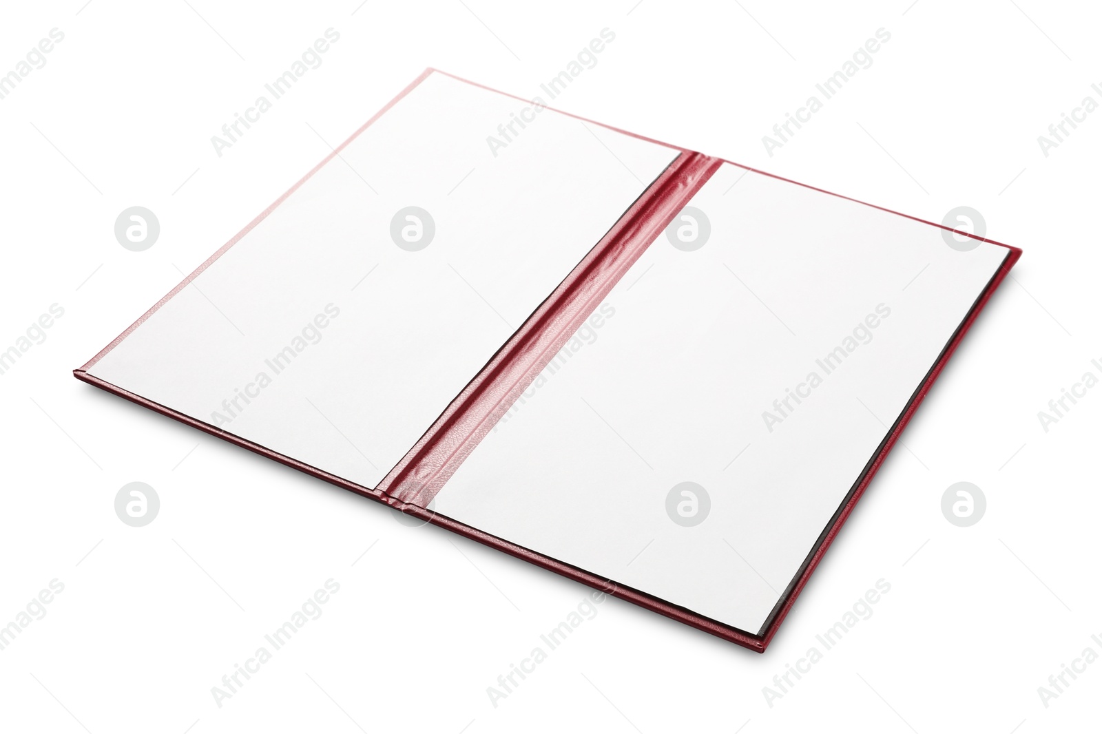 Photo of One hardcover notebook with blank sheets isolated on white. Mockup for design