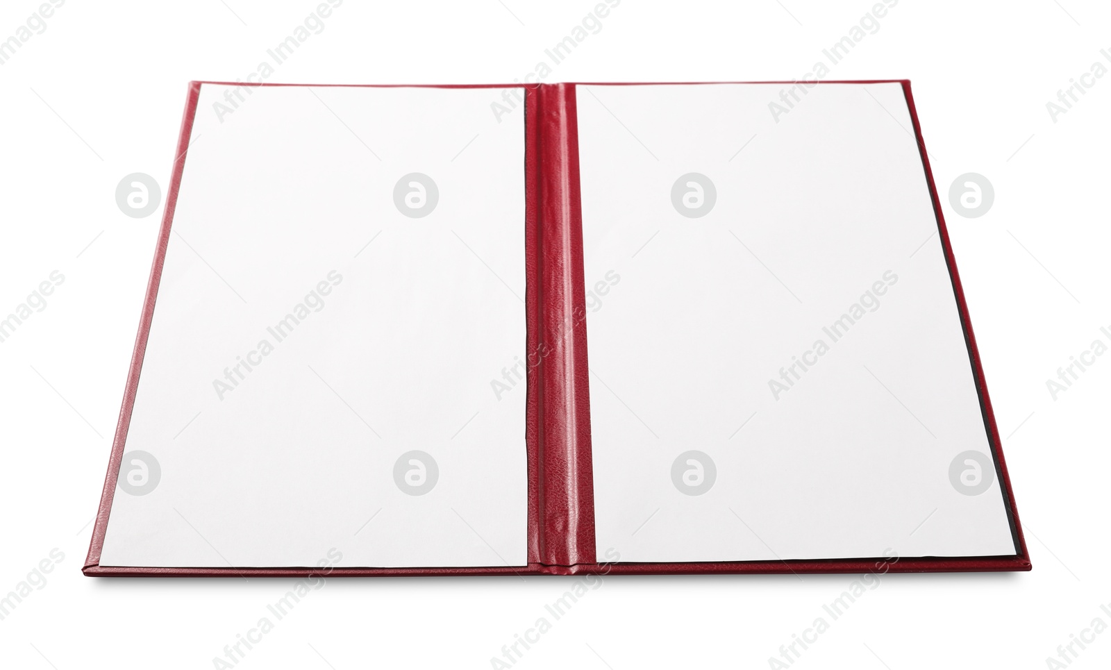 Photo of One hardcover notebook with blank sheets isolated on white. Mockup for design