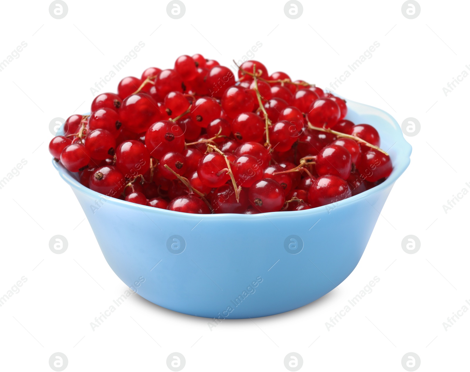 Photo of Fresh red currants in bowl isolated on white