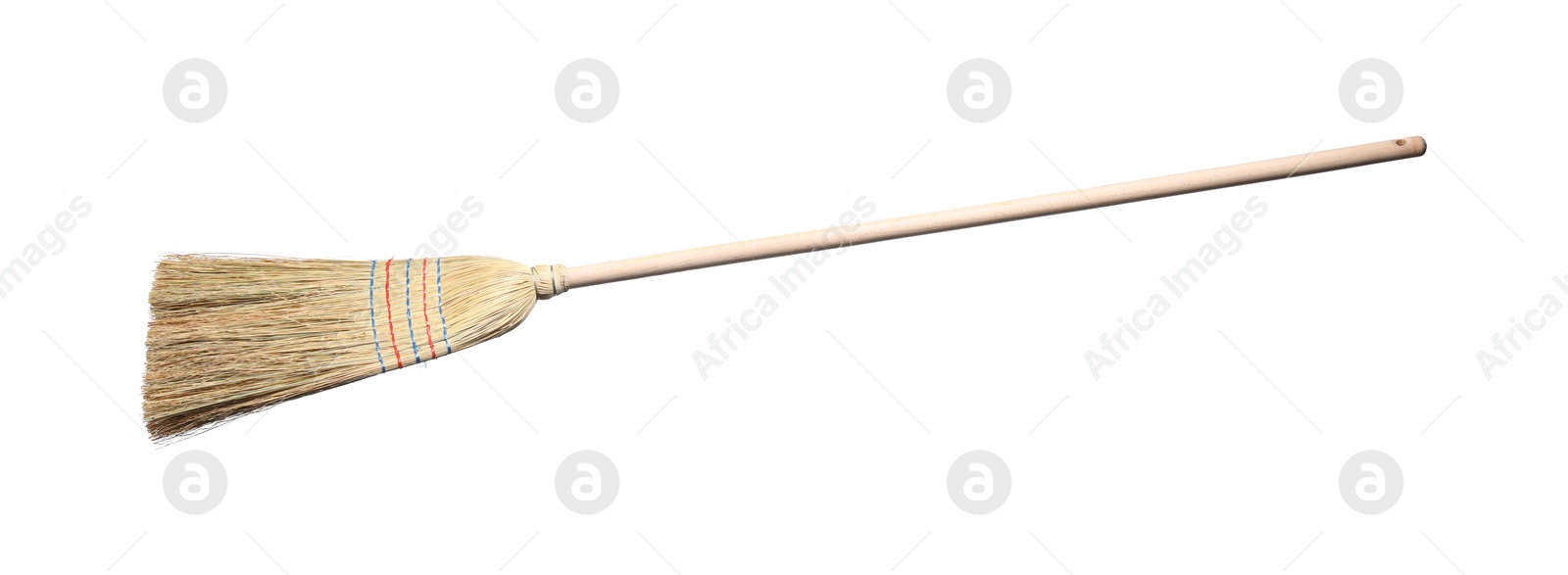 Photo of One straw broom isolated on white. Cleaning tool