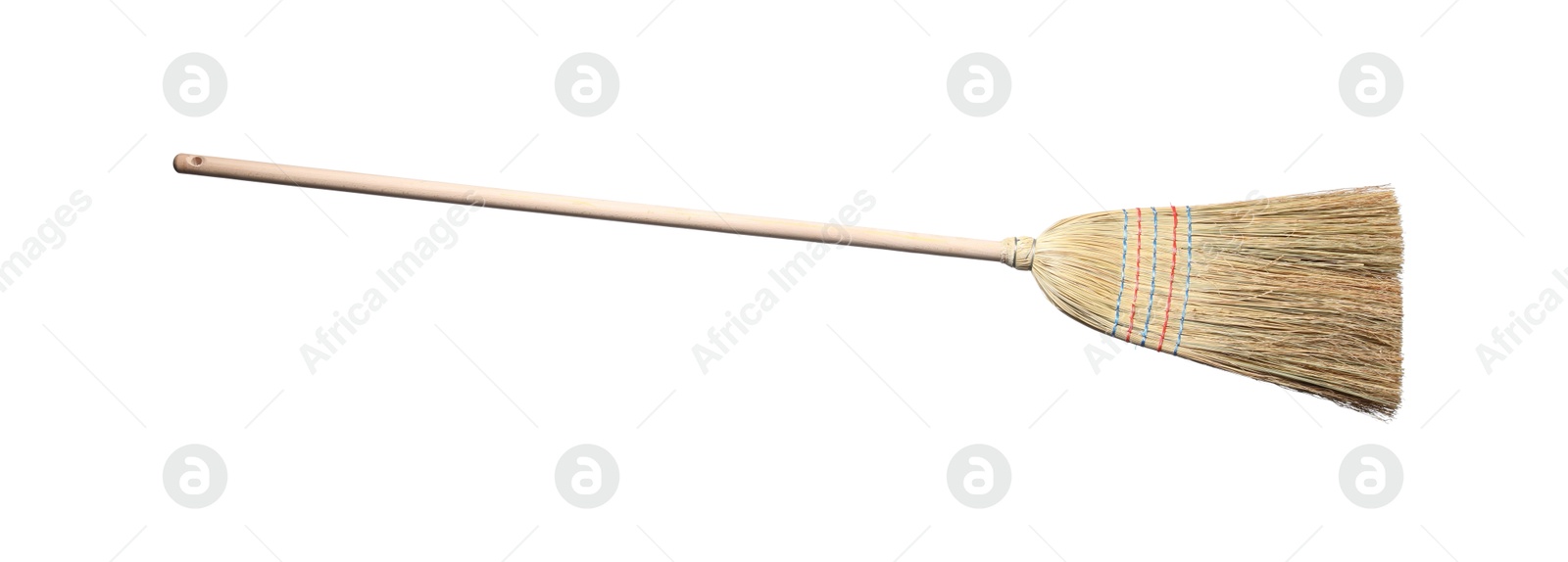 Photo of One straw broom isolated on white. Cleaning tool