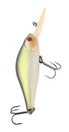 Photo of One fishing lure isolated on white, top view