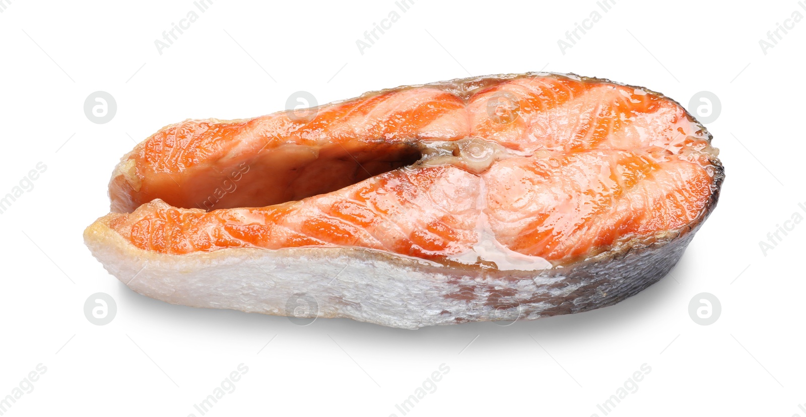 Photo of Tasty grilled salmon steak isolated on white