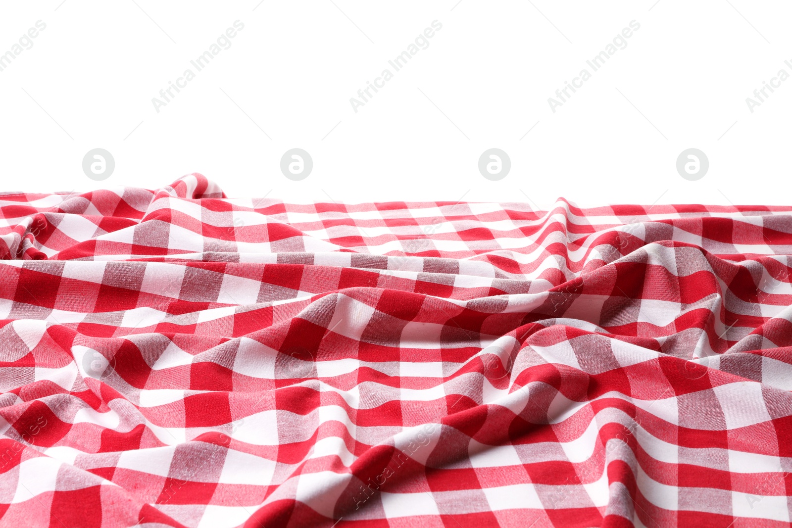 Photo of Crumpled tablecloth with checkered pattern isolated on white