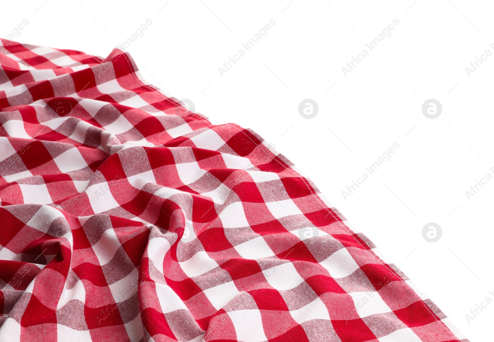 Photo of Crumpled tablecloth with checkered pattern isolated on white