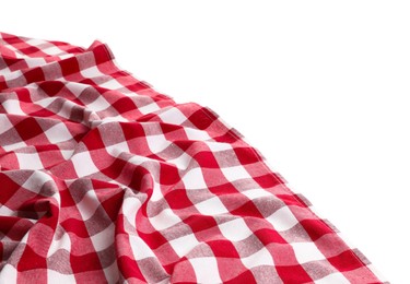 Photo of Crumpled tablecloth with checkered pattern isolated on white