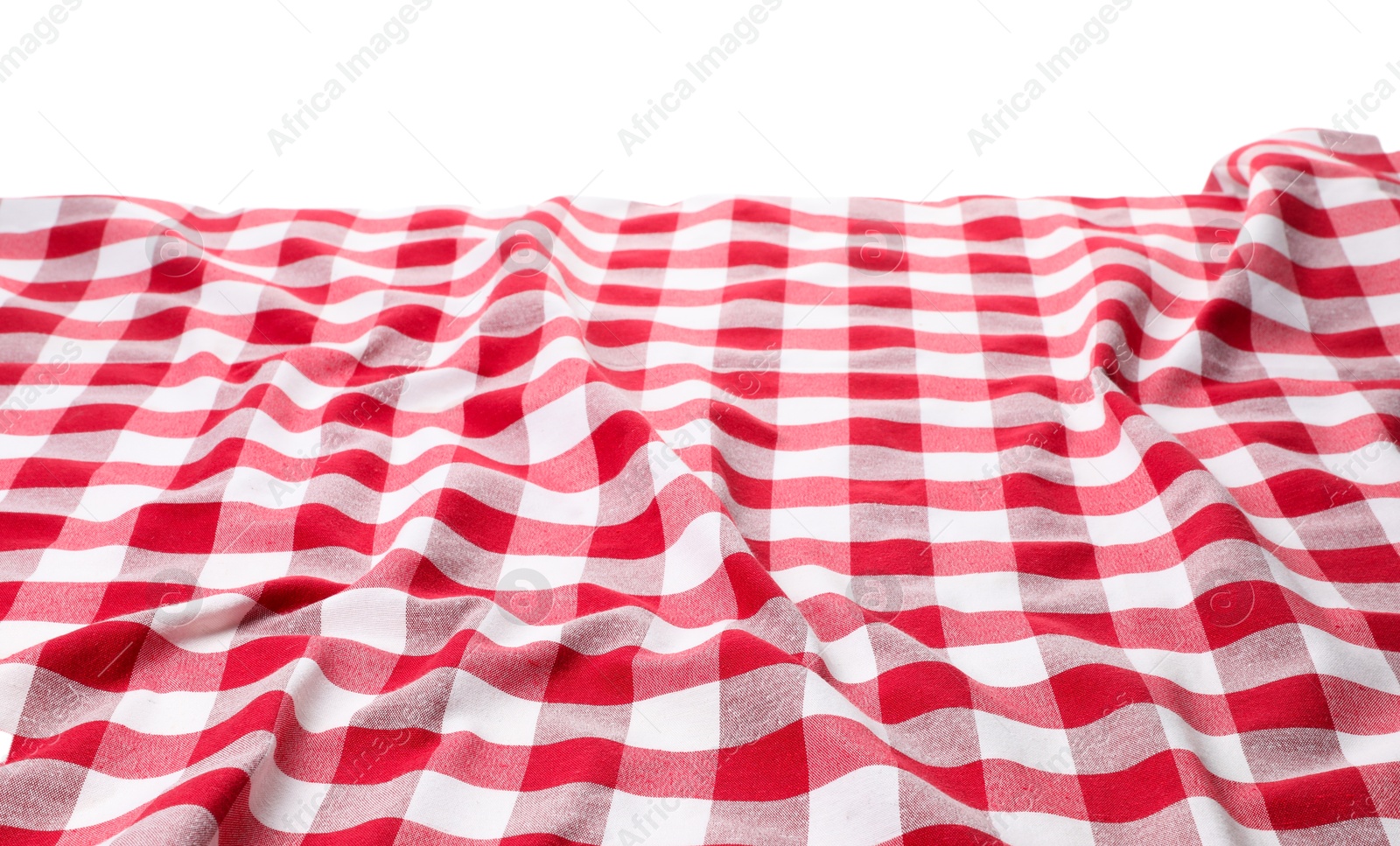 Photo of Crumpled tablecloth with checkered pattern isolated on white