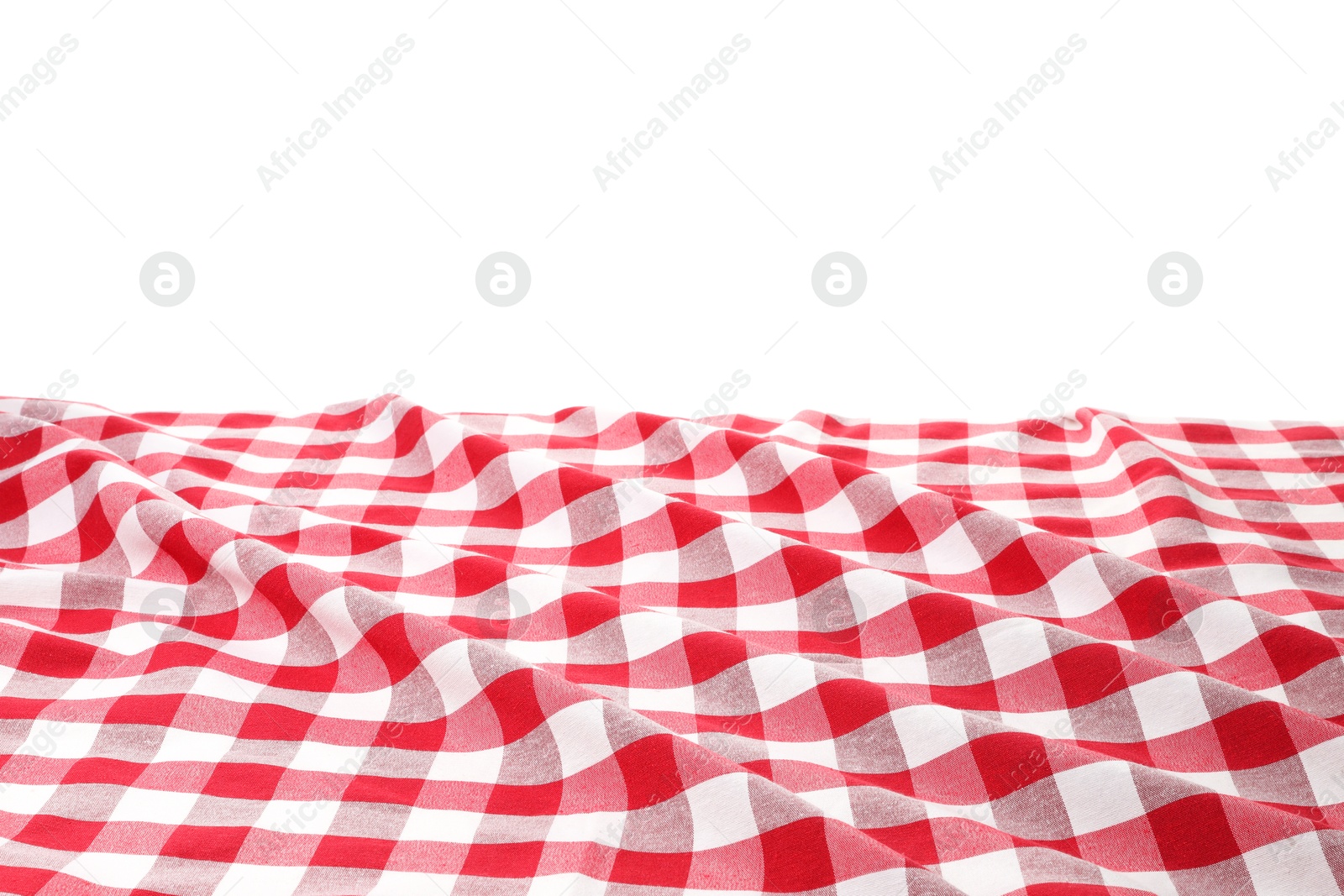 Photo of Crumpled tablecloth with checkered pattern isolated on white