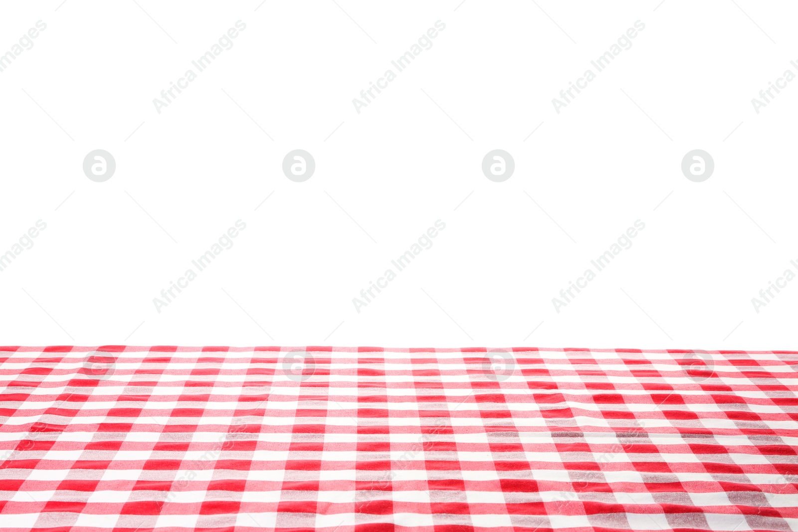 Photo of Tablecloth with checkered pattern isolated on white